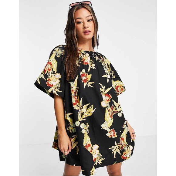 Free People Dresses & Skirts - NWT FREE PEOPLE Jodie Floral Mini Tunic Top Dress Black Night Combo Size XS